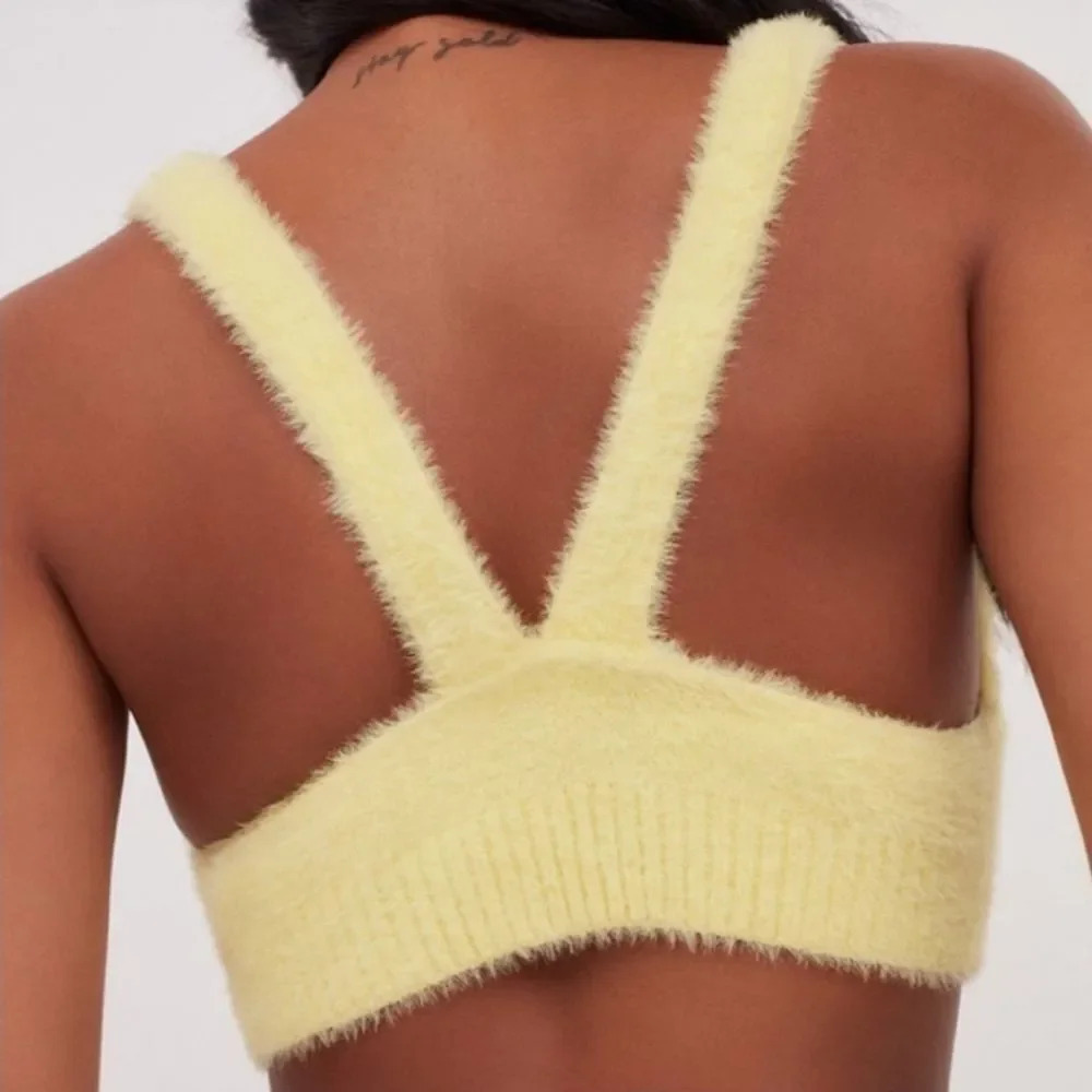 For Love And Lemons Devon Fuzzy Sleeveless Crop Top S Yellow NWT Mohair - Picture 3 of 11